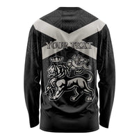 Personalized Jamaica Long Sleeve Shirt Coat Of Arms With Rastafarian Lion Silver Color - Wonder Print Shop