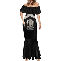 Personalized Jamaica Mermaid Dress Coat Of Arms With Rastafarian Lion Silver Color - Wonder Print Shop