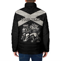 Personalized Jamaica Padded Jacket Coat Of Arms With Rastafarian Lion Silver Color - Wonder Print Shop
