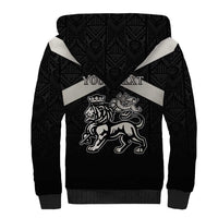 Personalized Jamaica Sherpa Hoodie Coat Of Arms With Rastafarian Lion Silver Color - Wonder Print Shop