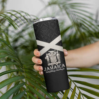 Personalized Jamaica Skinny Tumbler Coat Of Arms With Rastafarian Lion Silver Color - Wonder Print Shop