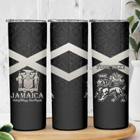 Personalized Jamaica Skinny Tumbler Coat Of Arms With Rastafarian Lion Silver Color - Wonder Print Shop