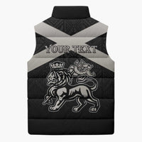 Personalized Jamaica Sleeveless Puffer Jacket Coat Of Arms With Rastafarian Lion Silver Color - Wonder Print Shop
