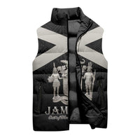 Personalized Jamaica Sleeveless Puffer Jacket Coat Of Arms With Rastafarian Lion Silver Color - Wonder Print Shop