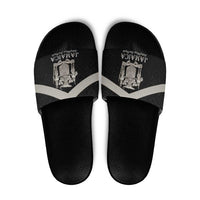 Jamaica Slide Sandals Coat Of Arms With Rastafarian Lion Silver Color - Wonder Print Shop