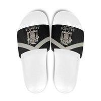 Jamaica Slide Sandals Coat Of Arms With Rastafarian Lion Silver Color - Wonder Print Shop