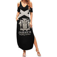 Personalized Jamaica Summer Maxi Dress Coat Of Arms With Rastafarian Lion Silver Color - Wonder Print Shop