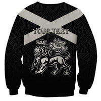 Personalized Jamaica Sweatshirt Coat Of Arms With Rastafarian Lion Silver Color - Wonder Print Shop