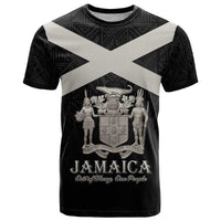 Personalized Jamaica T Shirt Coat Of Arms With Rastafarian Lion Silver Color - Wonder Print Shop