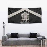 Jamaica Tapestry Coat Of Arms With Rastafarian Lion Silver Color - Wonder Print Shop