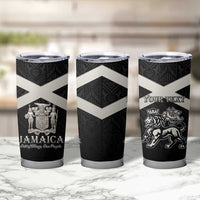 Personalized Jamaica Tumbler Cup Coat Of Arms With Rastafarian Lion Silver Color - Wonder Print Shop