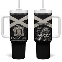 Personalized Jamaica Tumbler With Handle Coat Of Arms With Rastafarian Lion Silver Color - Wonder Print Shop