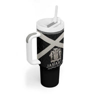 Personalized Jamaica Tumbler With Handle Coat Of Arms With Rastafarian Lion Silver Color - Wonder Print Shop