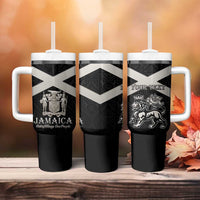 Personalized Jamaica Tumbler With Handle Coat Of Arms With Rastafarian Lion Silver Color - Wonder Print Shop