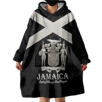 Personalized Jamaica Wearable Blanket Hoodie Coat Of Arms With Rastafarian Lion Silver Color - Wonder Print Shop