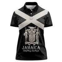 Personalized Jamaica Women Polo Shirt Coat Of Arms With Rastafarian Lion Silver Color - Wonder Print Shop