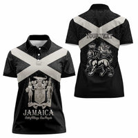 Personalized Jamaica Women Polo Shirt Coat Of Arms With Rastafarian Lion Silver Color - Wonder Print Shop