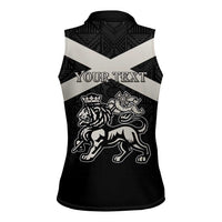 Personalized Jamaica Women Sleeveless Polo Shirt Coat Of Arms With Rastafarian Lion Silver Color - Wonder Print Shop