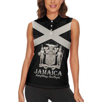 Personalized Jamaica Women Sleeveless Polo Shirt Coat Of Arms With Rastafarian Lion Silver Color - Wonder Print Shop