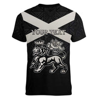 Personalized Jamaica Women V-Neck T-Shirt Coat Of Arms With Rastafarian Lion Silver Color - Wonder Print Shop