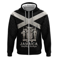 Personalized Jamaica Zip Hoodie Coat Of Arms With Rastafarian Lion Silver Color - Wonder Print Shop