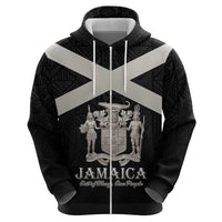 Personalized Jamaica Zip Hoodie Coat Of Arms With Rastafarian Lion Silver Color - Wonder Print Shop