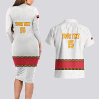 Custom Angola Football Couples Matching Long Sleeve Bodycon Dress and Hawaiian Shirt Avante Palancas Negras - White - Wonder Print Shop