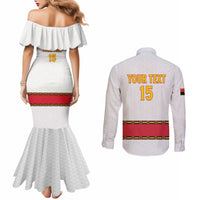 Custom Angola Football Couples Matching Mermaid Dress and Long Sleeve Button Shirt Avante Palancas Negras - White - Wonder Print Shop