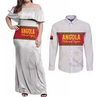 Custom Angola Football Couples Matching Off Shoulder Maxi Dress and Long Sleeve Button Shirt Avante Palancas Negras - White - Wonder Print Shop