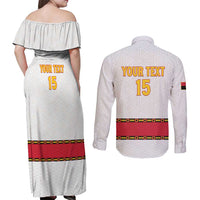 Custom Angola Football Couples Matching Off Shoulder Maxi Dress and Long Sleeve Button Shirt Avante Palancas Negras - White - Wonder Print Shop