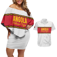 Custom Angola Football Couples Matching Off Shoulder Short Dress and Hawaiian Shirt Avante Palancas Negras - White - Wonder Print Shop