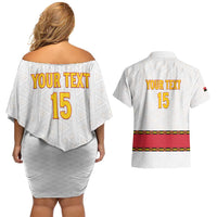 Custom Angola Football Couples Matching Off Shoulder Short Dress and Hawaiian Shirt Avante Palancas Negras - White - Wonder Print Shop