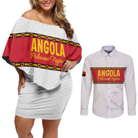 Custom Angola Football Couples Matching Off Shoulder Short Dress and Long Sleeve Button Shirt Avante Palancas Negras - White - Wonder Print Shop