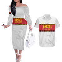 Custom Angola Football Couples Matching Off The Shoulder Long Sleeve Dress and Hawaiian Shirt Avante Palancas Negras - White - Wonder Print Shop
