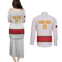 Custom Angola Football Couples Matching Puletasi and Long Sleeve Button Shirt Avante Palancas Negras - White - Wonder Print Shop