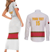 Custom Angola Football Couples Matching Short Sleeve Bodycon Dress and Long Sleeve Button Shirt Avante Palancas Negras - White - Wonder Print Shop