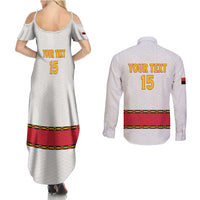 Custom Angola Football Couples Matching Summer Maxi Dress and Long Sleeve Button Shirt Avante Palancas Negras - White - Wonder Print Shop