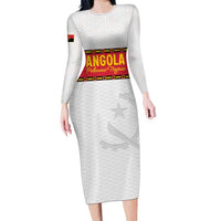 Custom Angola Football Long Sleeve Bodycon Dress Avante Palancas Negras - White - Wonder Print Shop