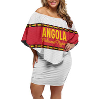 Custom Angola Football Off Shoulder Short Dress Avante Palancas Negras - White - Wonder Print Shop