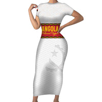 Custom Angola Football Short Sleeve Bodycon Dress Avante Palancas Negras - White - Wonder Print Shop