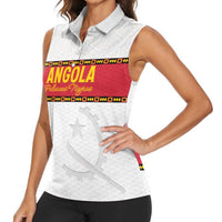 Custom Angola Football Women Sleeveless Polo Shirt Avante Palancas Negras - White - Wonder Print Shop