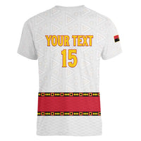 Custom Angola Football Women V-Neck T-Shirt Avante Palancas Negras - White - Wonder Print Shop