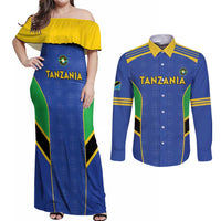 Custom Tanzania Football Couples Matching Off Shoulder Maxi Dress and Long Sleeve Button Shirt Go Taifa Stars Go - Wonder Print Shop