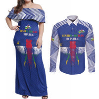 Custom Central African Republic Football Couples Matching Off Shoulder Maxi Dress and Long Sleeve Button Shirt Go Champions - Wonder Print Shop