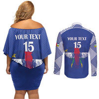 Custom Central African Republic Football Couples Matching Off Shoulder Short Dress and Long Sleeve Button Shirt Go Champions - Wonder Print Shop