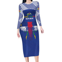 Custom Central African Republic Football Family Matching Long Sleeve Bodycon Dress and Hawaiian Shirt Go Champions - Wonder Print Shop