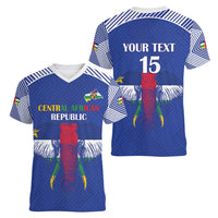 Custom Central African Republic Football Women V-Neck T-Shirt Go Champions - Wonder Print Shop