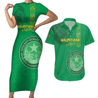 Custom Mauritania Football Couples Matching Short Sleeve Bodycon Dress and Hawaiian Shirt Coat Of Arms With Islamic Pattern - Wonder Print Shop