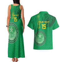 Custom Mauritania Football Couples Matching Tank Maxi Dress and Hawaiian Shirt Coat Of Arms With Islamic Pattern - Wonder Print Shop