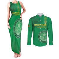 Custom Mauritania Football Couples Matching Tank Maxi Dress and Long Sleeve Button Shirt Coat Of Arms With Islamic Pattern - Wonder Print Shop